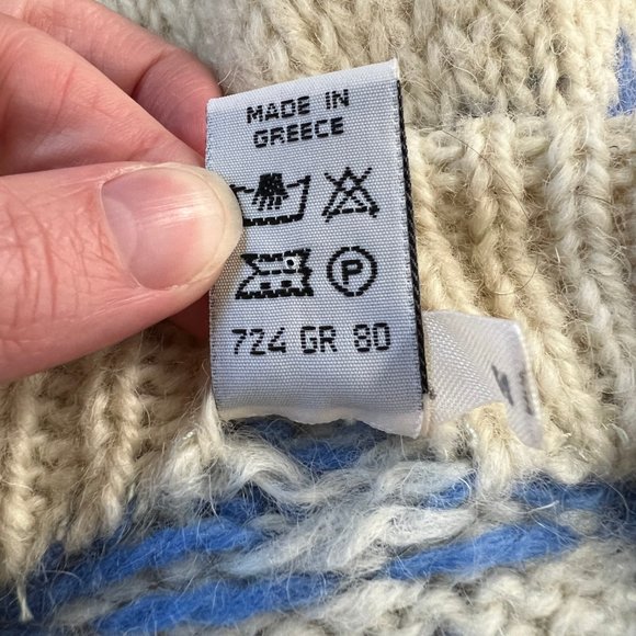 Vintage Fair Isle 100% Wool Hand Knit Oversized Chunky Crew Neck Nordic Sweater - Picture 7 of 8